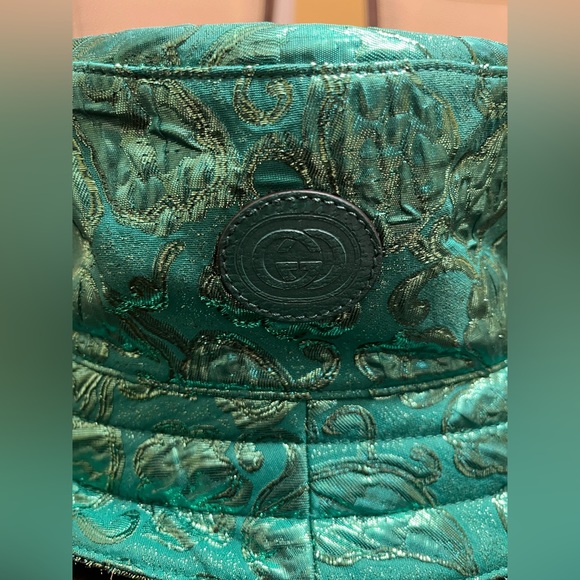 New Gucci GG Supreme Logo Green Floral Double Sided Bucket Hat Size L - Picture 11 of 16